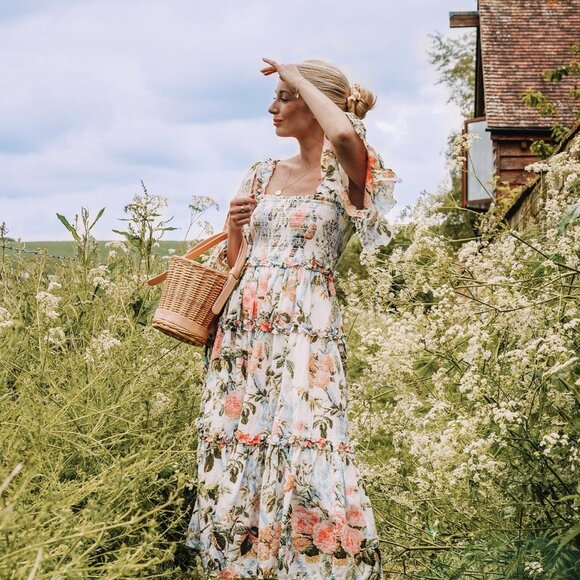 Needle & Thread Dresses & Skirts - Rose Garden Smocked Cotton Ankle Gown